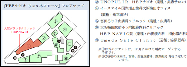 大阪・梅田の商業施設「HEPナビオ」6階レストランフロアを美容サロン・クリニックを中心とした『HEPナビオ ウェルネスモール』にリニューアルします
