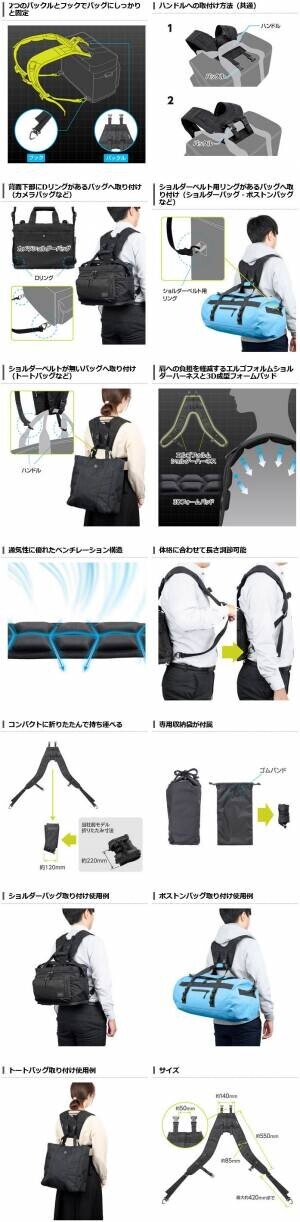 ショルダーバッグなどをリュックのように快適に背負える「フォールディングリュックベルト02」を新発売！