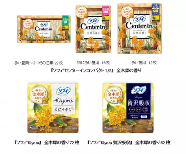 秋の訪れを感じさせる“金木犀の香り”を期間限定品として発売　『ソフィ(R)センターインコンパクト1/2』『ソフィ(R)Kiyora』『ソフィ(R)Kiyora贅沢吸収』