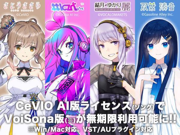 CeVIO AI版ソングボイス「さとうささら・#kzn・結月ゆかり 麗・双葉湊音」をお持ちの全ユーザーにVoiSona版の同ソングボイスを無償提供開始！