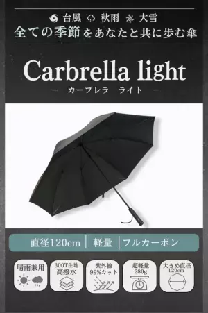 好評の第二弾◇カーボンファイバー製の紳士傘「Carbrella light」のプロジェクトを「Makuake」にて8/29(火)～10/30(月)の期間限定で実施！