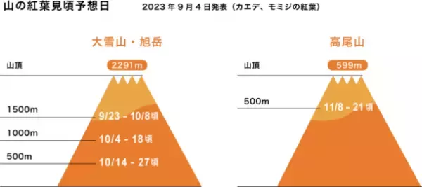 日本気象が「2023年第1回 紅葉・黄葉見頃予想」を発表　東京は11月30日に紅葉見頃、一部の地域では高温の影響で平年より遅い見頃に