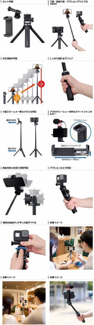 動画撮影やライブ配信に！3wayで使えるマルチ撮影スタンド「セルフィースタンド ユーティリティキット」を新発売！