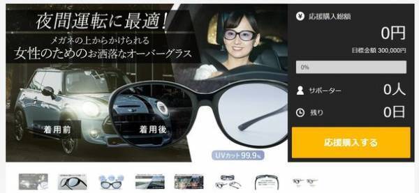 メガネの上からサングラス　夜間運転に最適な女性のためのオーバーグラス　Makuakeにて先行予約販売を9/20に開始
