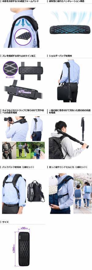 お手持ちのカメラバッグやビジネスバッグに装着し肩への負担を軽減する「3Dクッションパッド」を新発売！