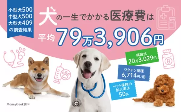 犬の医療費について飼い主1,409人に調査した結果を発表！一生にかかる医療費は平均79万3,906円、11歳を超えると急増