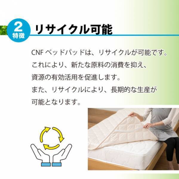 寝具業界初！自然に還る素材を使用したCNFベッドパッド　浜松で作られた日本製でへたりくくオールシーズン使用可能！