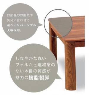 樹脂製ながらも美しい木目柄を実現　軽量こたつ「カルウッド」発売