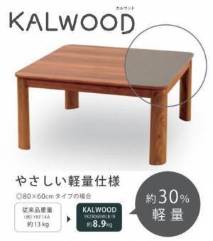 樹脂製ながらも美しい木目柄を実現　軽量こたつ「カルウッド」発売