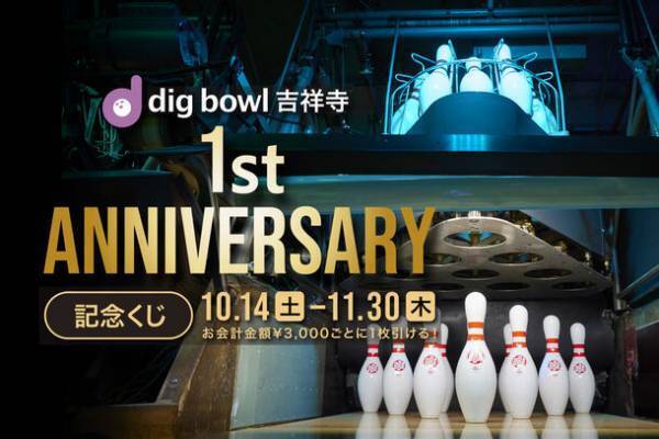 新スタイルのボウリング場「ディグボウル吉祥寺」開業1周年記念　「1st Anniversary 記念くじ」を期間限定開催！