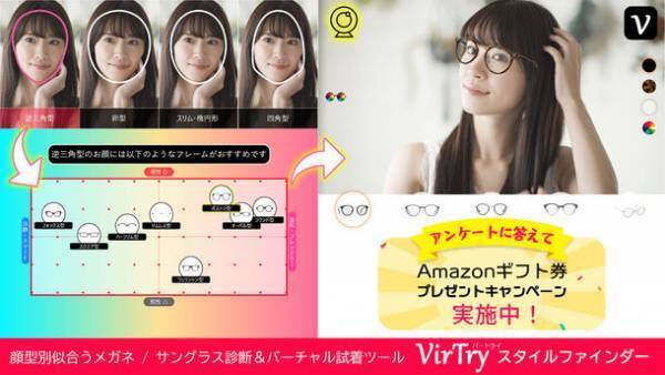 自分の顔の形に合うメガネ・サングラスフレームをWebで診断！バーチャル試着もできる「VirTry スタイルファインダー」公開　～アンケート回答でAmazonギフト券が当たるキャンペーン実施～