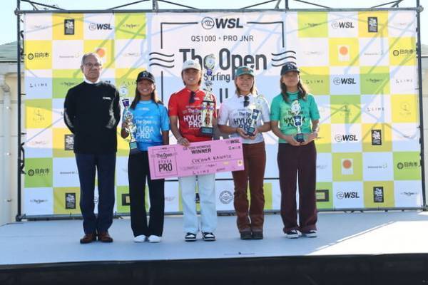 宮崎県日向市で行われたWSL公認大会「WSL QS1,000 The Open Surfing　HYUGA PRO presented by RASH」最終日　男子は矢作紋乃丞、女子は川瀬心那がともにQS初優勝