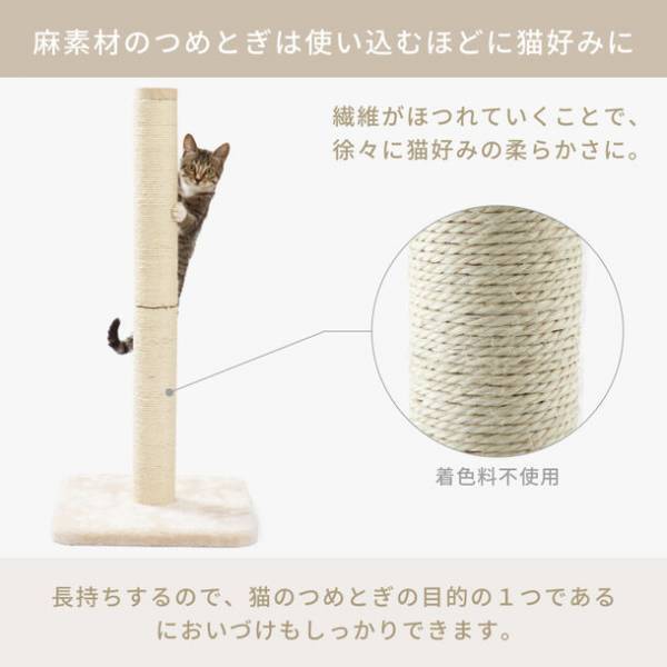 猫オーナーの57％がタテ型タイプの爪とぎを愛用　即完売するほど大人気、猫が立って伸び伸びとつめとぎができる「バリバリつめとぎポール 麻」に、より高さのあるLサイズが新登場