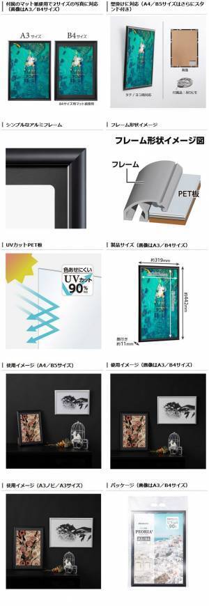 シンプルですっきりとしたデザインの木製額縁「PIXRIA+（ピクスリア プラス）」とアルミ額縁「PEORIA+（ペオリア プラス）」2種が新発売