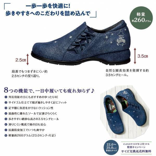 ＜スナフキン 星空のおさんぽ＞デニム調レザーのやわらか4Eコンフォートシューズ、新登場！