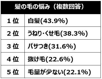 2023年の髪の毛事情の振り返り、2024年のヘアケア目標を調査！2023年、頭髪の自己採点は平均51点と不満気味。30～50代 髪の悩みランキング1位「白髪」2位「うねり・くせ毛」3位「パサつき」