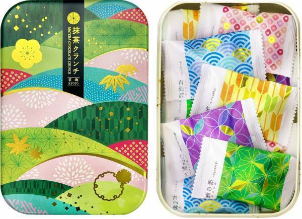 海外へ日本の伝統文様をお菓子で発信あの八つ橋がカリカリ食感のパフに！「抹茶クランチ缶」2月1日（木）より発売開始！！