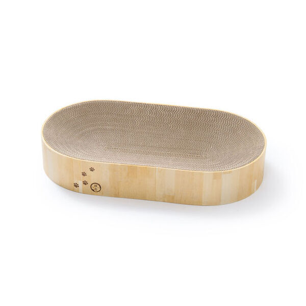 累計74万個突破！猫工学デザインで大人気のつめとぎベッド「バリバリボウル」に、両手両足をしっかりのばしてつめとぎができる横長設計で置き場所を選ばない「オーバル」タイプが新登場