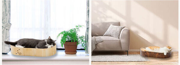 累計74万個突破！猫工学デザインで大人気のつめとぎベッド「バリバリボウル」に、両手両足をしっかりのばしてつめとぎができる横長設計で置き場所を選ばない「オーバル」タイプが新登場