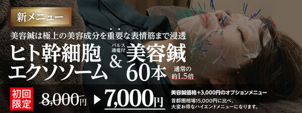 ヒト幹細胞培養液を表情筋までたっぷり浸透　新メニュー「ヒト幹細胞パルス通電付き美容鍼60」を開始