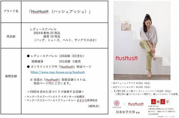 【マックハウス×ワールド】レディースカジュアルブランド 「HusHusH（ハッシュアッシュ）」店づくりで協業したモデル店舗（イオンモール船橋店、まるひろ南浦和店）がオープン