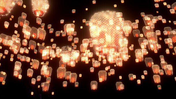 延岡城跡の夜空に映し出される3D映像作品光と音で奏でる『ワイワイ花宵物語AirMappingShow2024』を公開