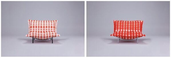 大好評の「とんだ林蘭×リーン・ロゼ」コラボ！第2弾は、《見る距離によって印象が変わるソファ》30周年迎えるソファ「ロゼカラン」から新モデル登場！約500個のキスマークをあしらった『KISSSS』発売