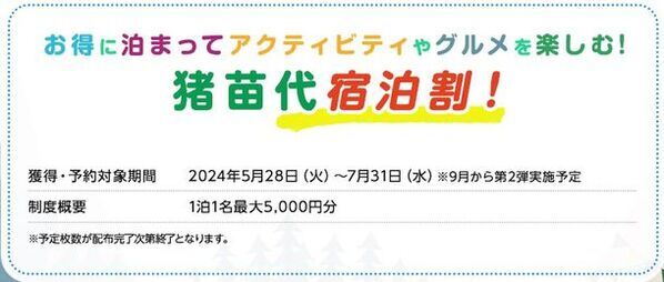 【新企画】新緑～初夏の旅応援プロジェクト2024！最大5,000円OFF「猪苗代宿泊割！」5/28予約スタート　限定1,050組　じゃらんクーポンが7/31宿泊分まで
