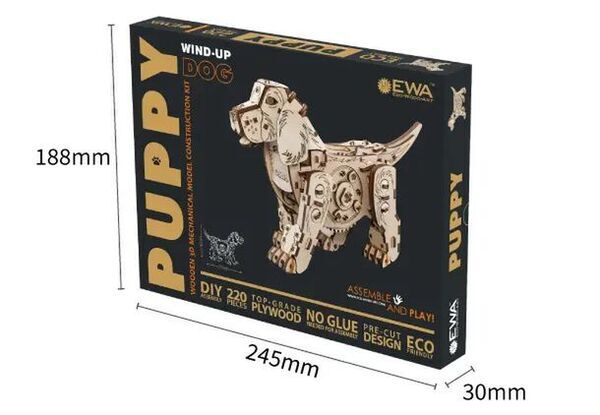 ゼンマイで歩くんだワン！接着剤・工具不要！イヌ型木製組立キット『Puppy』Makuakeにて6月5日先行販売開始