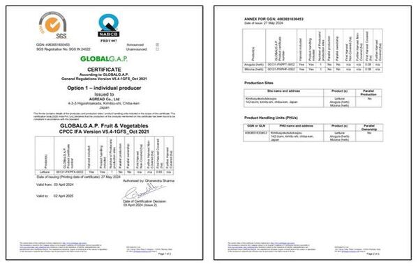 千葉県君津市で初！君津植物工場が世界基準の認証取得国際認証「Global G.A.P」取得　新昭和グループ農業法人合同会社「アグリード」