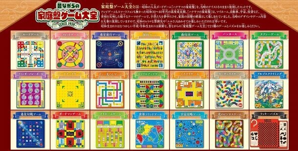 昭和のファミリーゲームセットを復刻　家庭盤ゲーム大全　ボードゲーム「バンカース」など21種類のゲームとパズル入り