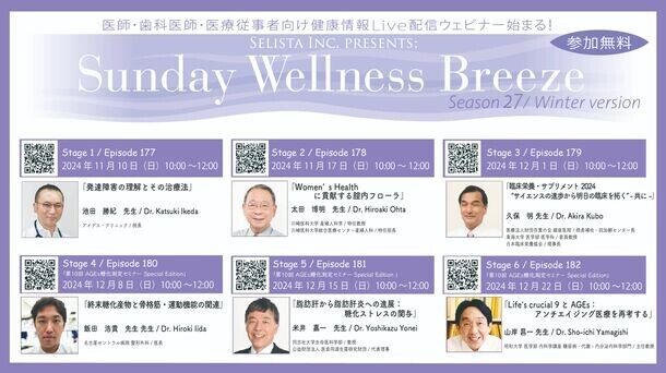 Selista Inc. Presents.『Sunday Wellness Breeze』Season 27 Winter version　全6 Stage 2024年11月10日(日)～12月22日(日)の日曜日の朝に開催