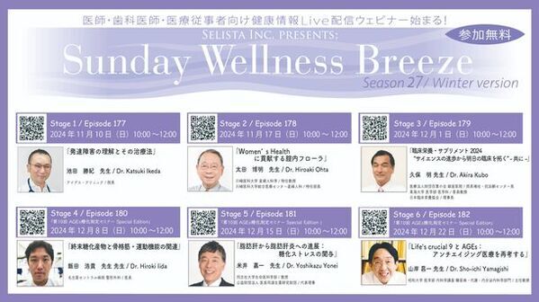 Selista Inc. Presents.『Sunday Wellness Breeze』Season 27 Winter version　全6 Stage 2024年11月10日(日)～12月22日(日)の日曜日の朝に開催