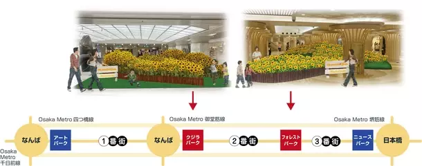 なんばウォークで10,000本以上の生花のひまわり畑が出現！「笑顔咲く！ひまわりガーデン」を7/18～8/18に開催