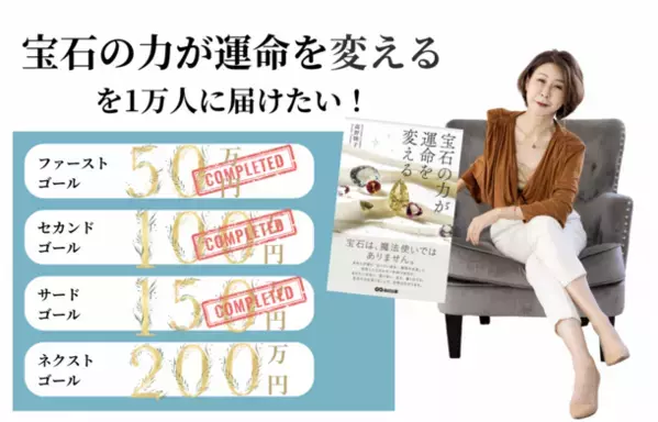 書籍『宝石の力が運命を変える』を1万人に届けたい！クラウドファンディング開始6時間でゴール達成、ネクストゴールへ向けて8月31日までプロジェクト実施中