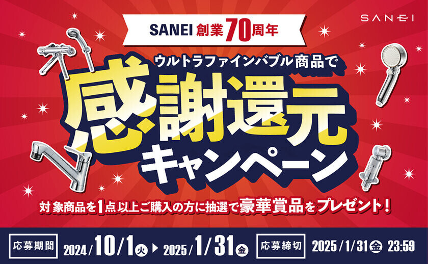 ウルトラファインバブル商品購入で豪華賞品が抽選で当たる！SANEI 創業70周年記念キャンペーンを実施