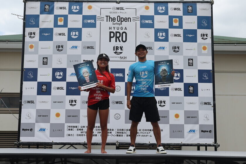 宮崎県宮崎市で行われたWSL公認大会「The Open Surfing Miyazaki Series」第2弾「QS3000 IBK日向プロ・WSLプロジュニア Presented by RASH」男子は田中大貴がQS初優勝　女子は都築虹帆が宮崎シリーズ連覇