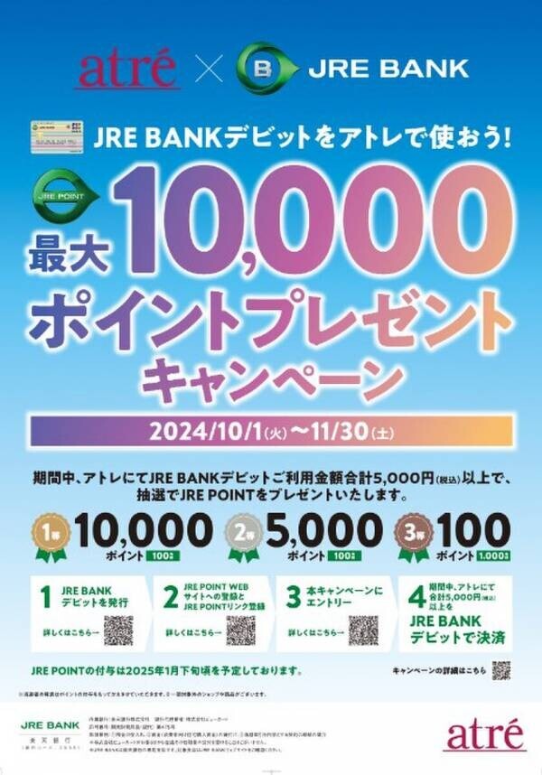 【アトレ×JRE BANK】JRE BANKデビットをアトレで使おう！ポイントプレゼントキャンペーン実施