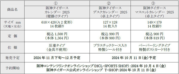 ― 阪神タイガース カレンダー2025年版 発売について ―