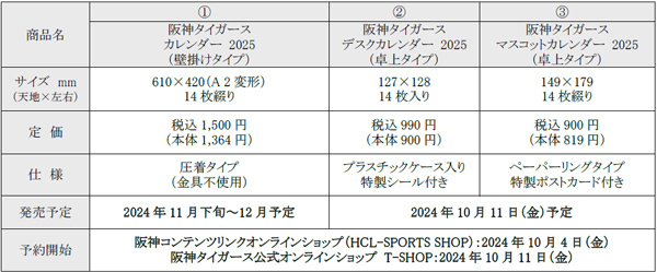― 阪神タイガース カレンダー2025年版 発売について ―