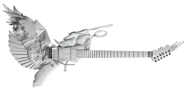 初音ミク16周年キービジュアルに描かれた創作の羽根をモチーフにした世界に一本だけのギター、「創作の翼 -Wings Of Creation-」の抽選販売の申し込みが遂にスタート