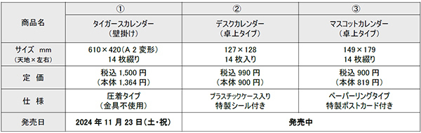 「阪神タイガース カレンダー 2025（壁掛けタイプ）」11月23日（土・祝）発売開始！！～年間ページには最多盗塁者賞の近本選手、最優秀中継ぎ投手賞の桐敷選手が登場！！～