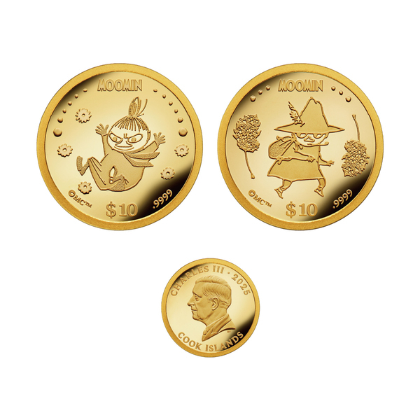 旅立つスナフキンとすべり遊びをするリトルミイの姿がコインに！＜スナフキン　リトルミイ　純金コインの宝飾ペンダント＞、新発売！