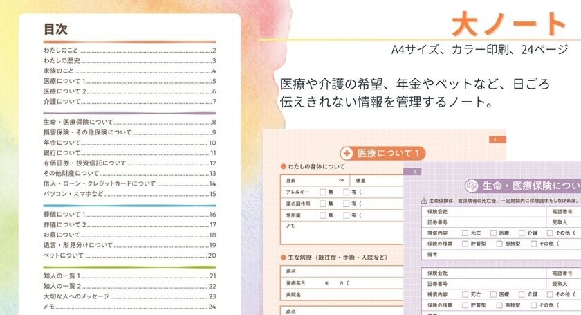 認知症や事故など、もしもに備えて情報を管理できる「こころの架け橋ノート」をCAMPFIREで12/15まで予約販売実施