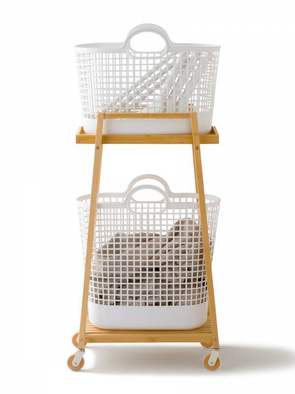 生活用品ブランド「ライクイット」からすき間で使えるスリムな竹製収納用品『バンブーランドリーワゴン(バスケット付き)』新発売！