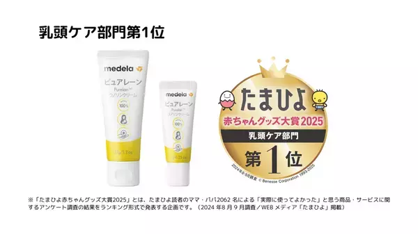 メデラのピュアレーンが7年連続第1位受賞　「たまひよ赤ちゃんグッズ大賞2025」乳頭ケア部門