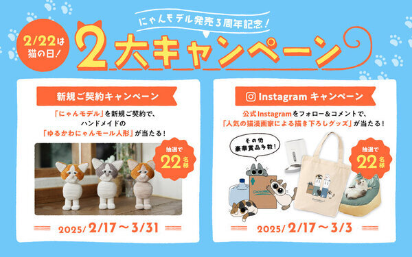 ＜2月22日は猫の日＞ 今年もやるにゃん！猫好き社員による猫好きのために生まれたウォーターサーバー「にゃんモデル」から、“オリジナル猫グッズ”が当たる2大キャンペーンをお届け！
