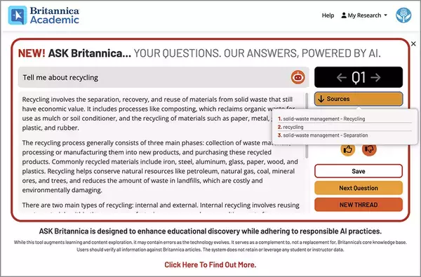 ブリタニカリサーチツール(英語版)にAI検索アシスト『ASK Britannica』を搭載！～AIによる高度な検索機能で、より適切かつ関連性の高い回答を提供～