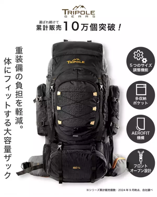 新発売【重装備でも負担を軽減するザック】長時間登山、重装備でも快適に背負い続けられる『Tripole』登山リュックがAmazonにて販売開始
