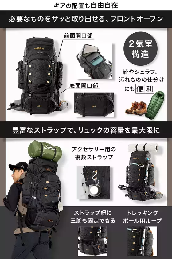 新発売【重装備でも負担を軽減するザック】長時間登山、重装備でも快適に背負い続けられる『Tripole』登山リュックがAmazonにて販売開始